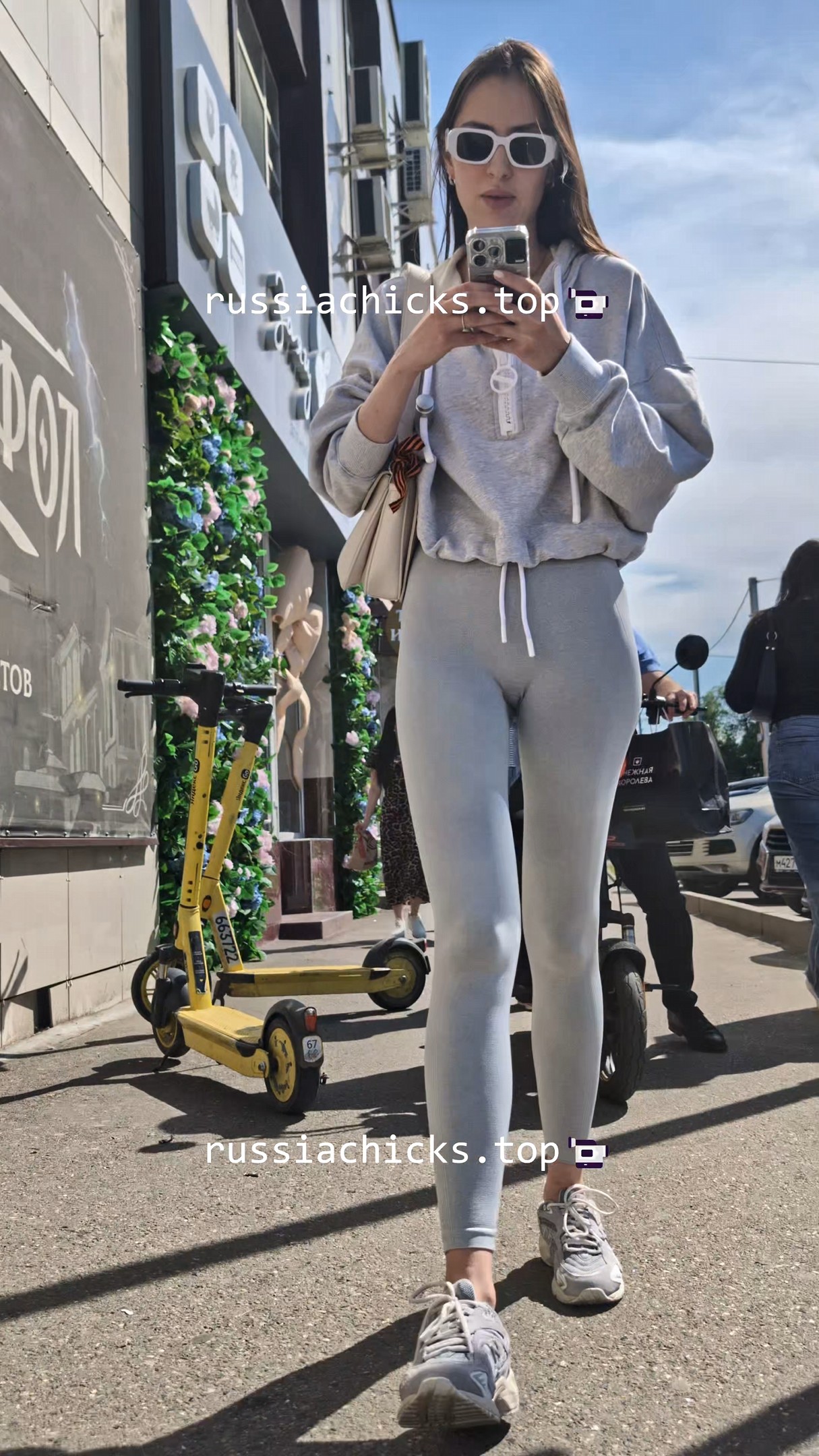 sexy girl in leggings on street