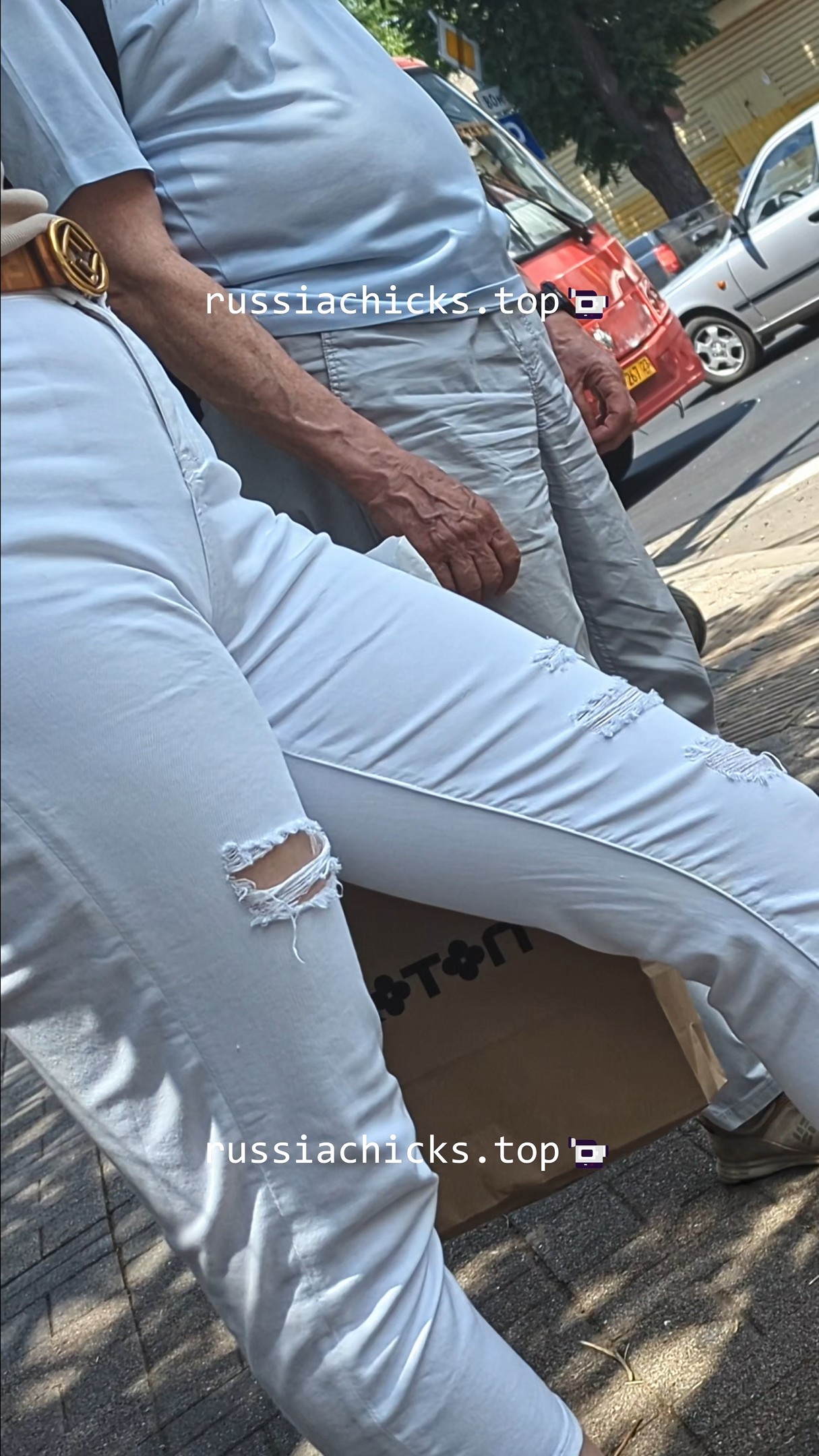 sexy chick in tight white jeans