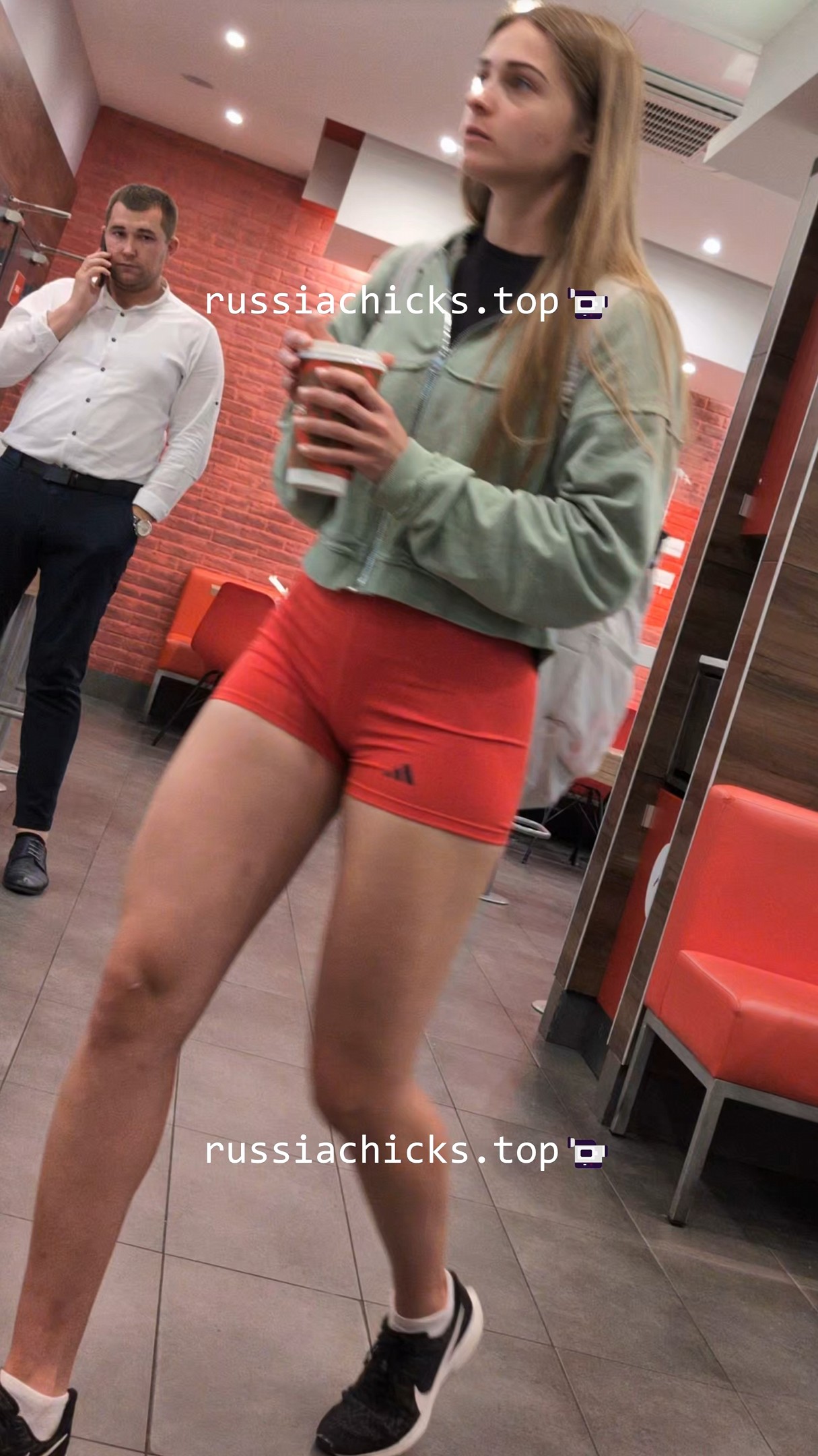 what a sporty girl in tight red short