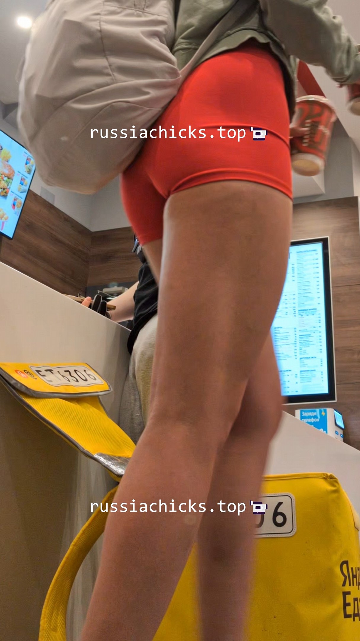 what a sporty girl in tight red short