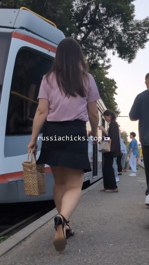 what a chick in skirt from tram
