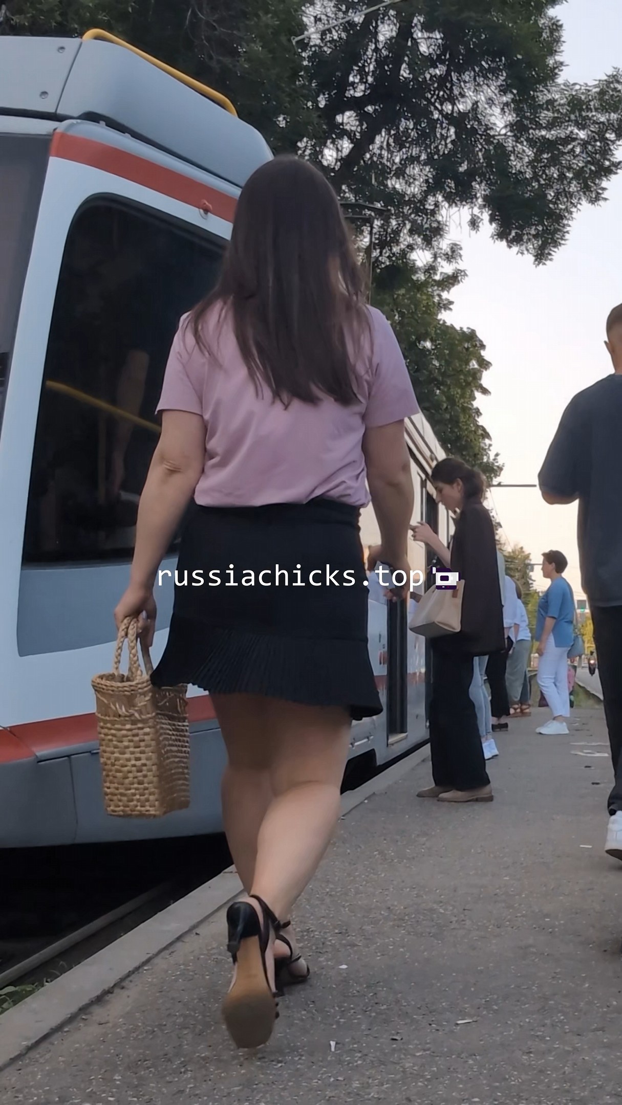 what a chick in skirt from tram