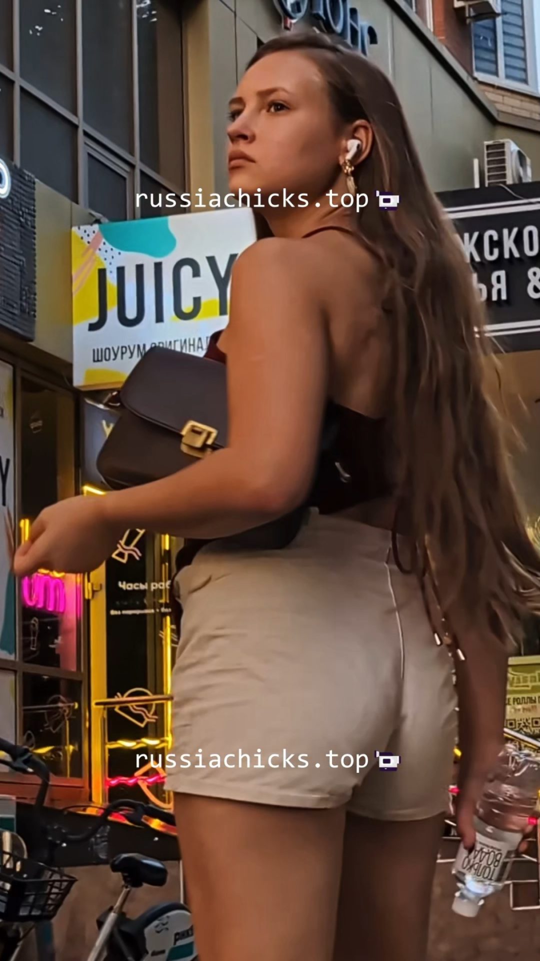 amazing girl on street in shorts