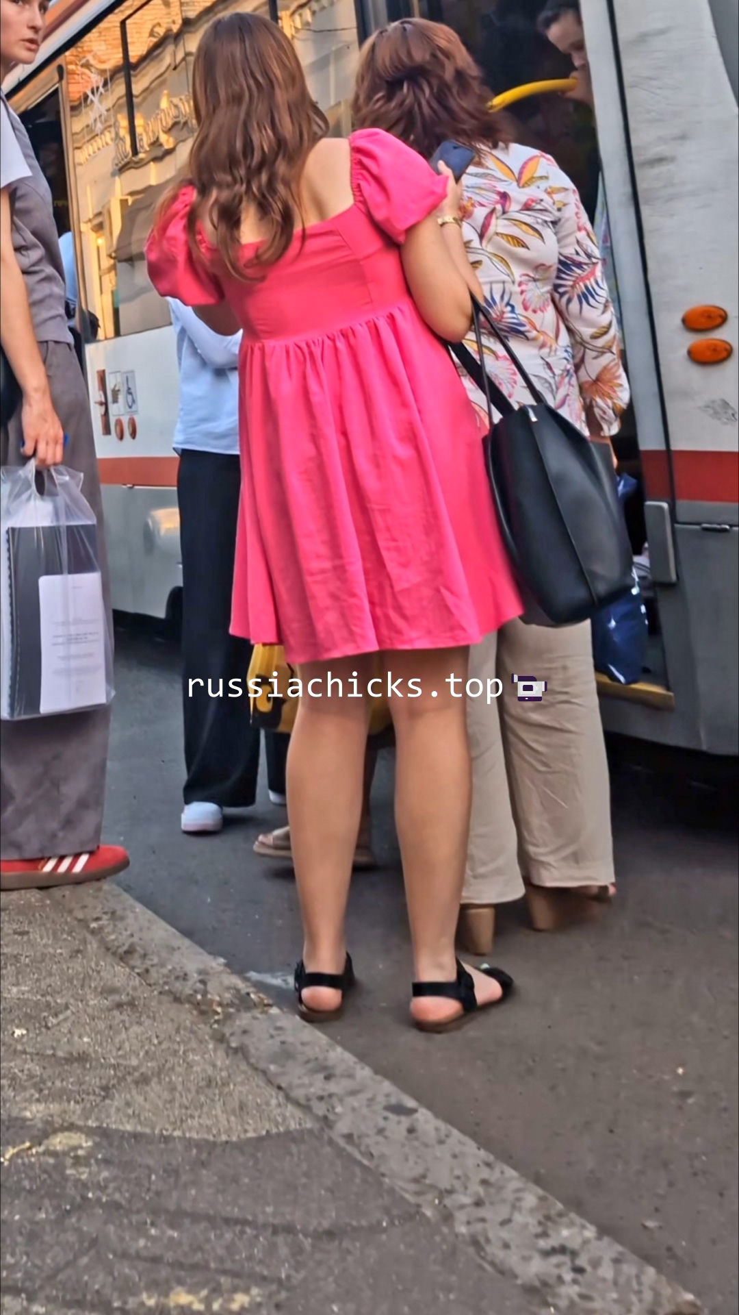nice chick in light dress from tram